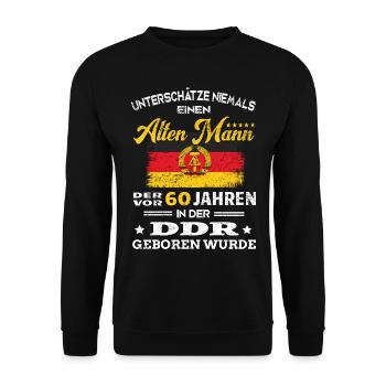 Birthday 60 years GDR Born Old man - Unisex Sweatshirt - black - Front - Alina (178cm) & Michal (187cm)