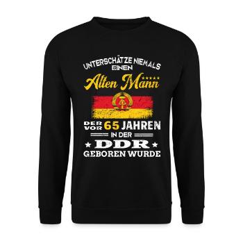 Birthday 65 years Ossi GDR Born Old man - Unisex Sweatshirt - black - Front - Alina (178cm) & Michal (187cm)