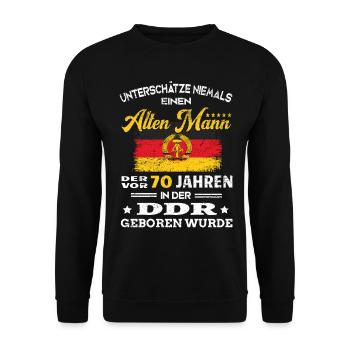 Birthday 70 years GDR Born Old man - Unisex Sweatshirt - black - Front - Alina (178cm) & Michal (187cm)