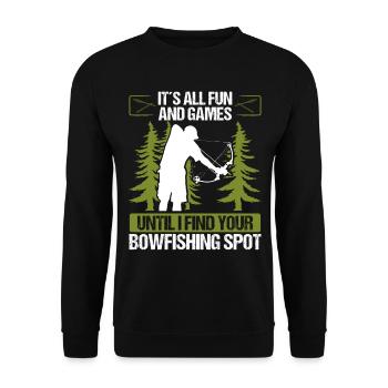 Fisherman Airboat Bowfishing Spots Funny Bowfisher - Unisex Pullover - Schwarz - Vorne - Alina (178cm) & Michal (187cm)