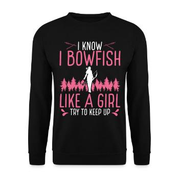 Bowfishing like a Girl Women Fisherman Bowfisher - Unisex Sweatshirt - black - Front - Alina (178cm) & Michal (187cm)