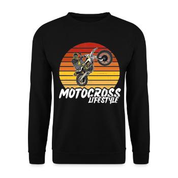 Motocross / Enduro / Freestyle mx / Dirtbike retro - Unisex Pullover - Schwarz - Vorne - Alina (178cm) & Michal (187cm)