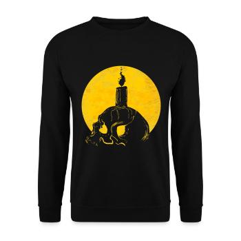 Candle On Skull In Front Of Moon Halloween - Unisex Pullover - Schwarz - Vorne - Alina (178cm) & Michal (187cm)