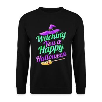 Witch Hat And Broom Wishing Witching You A Happy - Unisex Pullover - Schwarz - Vorne - Alina (178cm) & Michal (187cm)