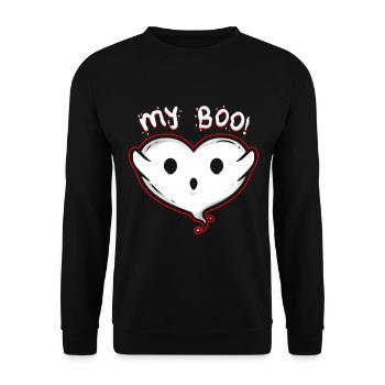 Heart Shaped Ghost Spirit Is My Boo On Halloween - Unisex Pullover - Schwarz - Vorne - Alina (178cm) & Michal (187cm)