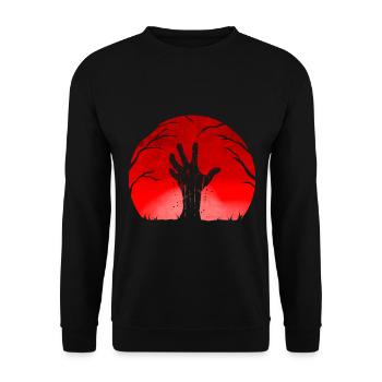 Zombie Hand Shadow Out Of Grave Red Moon Halloween - Unisex Sweatshirt - black - Front - Alina (178cm) & Michal (187cm)