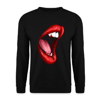 Big open Female Mouth Vampire Fangs with Blood - Unisex Sweatshirt - black - Front - Alina (178cm) & Michal (187cm)