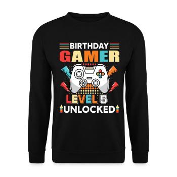 Birthday Gamer Level 5 Unlocked 5 Birthday - Unisex Sweatshirt - black - Front - Alina (178cm) & Michal (187cm)