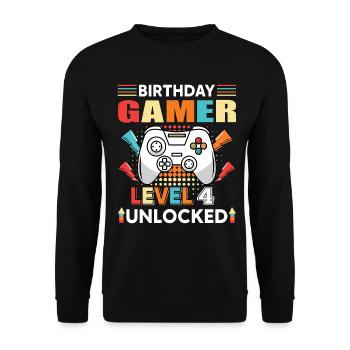 Anniversaire Gamer Niveau 4 Débloqué 4 Anniversaire - Sweat-shirt Unisexe - noir - Devant - Alina (178cm) & Michal (187cm)
