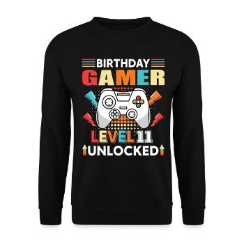 Birthday Gamer Level 11 Unlocked - Unisex Sweatshirt - black - Front - Alina (178cm) & Michal (187cm)