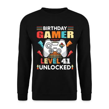 Birthday Gamer Level 41 Unlocked 41 - Unisex Sweatshirt - black - Front - Alina (178cm) & Michal (187cm)