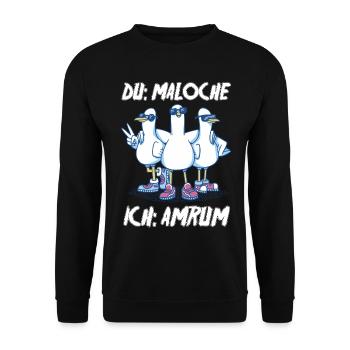 Nordsee Tauben Amrum - Unisex Pullover - Schwarz - Vorne - Alina (178cm) & Michal (187cm)