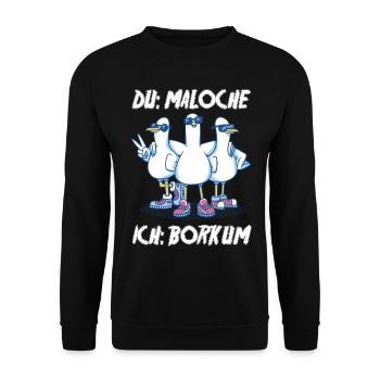 Nordsee Tauben Borkum - Unisex Pullover - Schwarz - Vorne - Alina (178cm) & Michal (187cm)