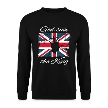 King Charles God save the King Union Jack Grunge - Sweat-shirt Unisexe - noir - Devant - Alina (178cm) & Michal (187cm)