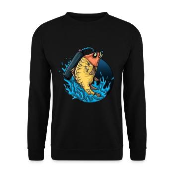 Fisch Geschenk Tauchen Karpfen Zander Angeln - Unisex Pullover - Schwarz - Vorne - Alina (178cm) & Michal (187cm)