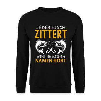 Angeln Geschenk Fischer Angler Petri Heil Rute - Unisex Pullover - Schwarz - Vorne - Alina (178cm) & Michal (187cm)