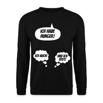 Ich habe Hunger Lustige Schwangerschaft Verkünden - Unisex Pullover - Schwarz - Vorne - Alina (178cm) & Michal (187cm)