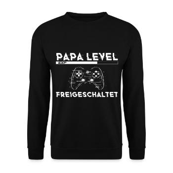 Papa Level Loading Schwangerschaft Verkünden Baby - Unisex Pullover - Schwarz - Vorne - Alina (178cm) & Michal (187cm)