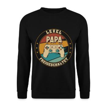 Papa Level Loading Schwangerschaft Verkünden Baby - Unisex Pullover - Schwarz - Vorne - Alina (178cm) & Michal (187cm)