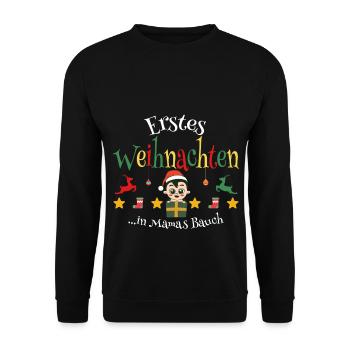 Erstes Weihnachten in Mamas Bauch Weihnachten - Unisex Pullover - Schwarz - Vorne - Alina (178cm) & Michal (187cm)