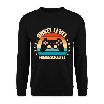 Onkel Level Loading Schwangerschaft Verkünden - Unisex Pullover - Schwarz - Vorne - Alina (178cm) & Michal (187cm)