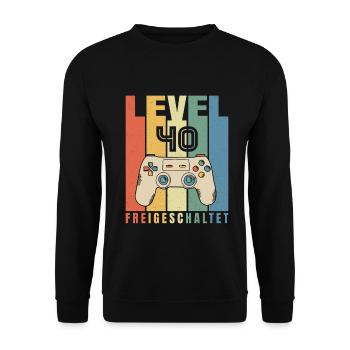 Level 40 Geburtstag Gamer Lustiges - Unisex Pullover - Schwarz - Vorne - Alina (178cm) & Michal (187cm)