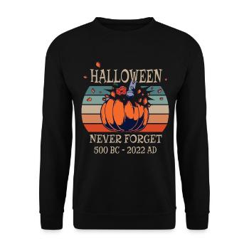 Halloween Never Forget Retro Kürbis Hammer - Unisex Pullover - Schwarz - Vorne - Alina (178cm) & Michal (187cm)