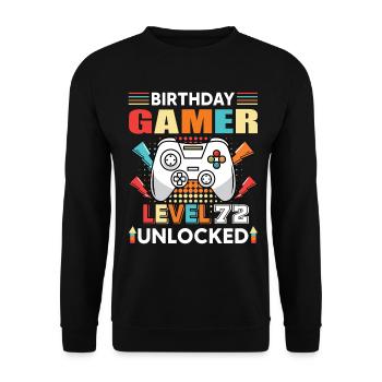 Geburtstag Gamer Level 72 Unlocked 72 Geburtstag - Unisex Pullover - Schwarz - Vorne - Alina (178cm) & Michal (187cm)
