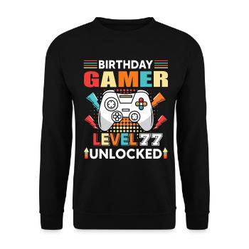 Birthday Gamer Level 77 Unlocked 77 Birthday - Unisex Sweatshirt - black - Front - Alina (178cm) & Michal (187cm)