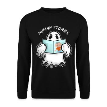 Ghost Reading Book About Human Stories Halloween - Unisex Sweatshirt - black - Front - Alina (178cm) & Michal (187cm)