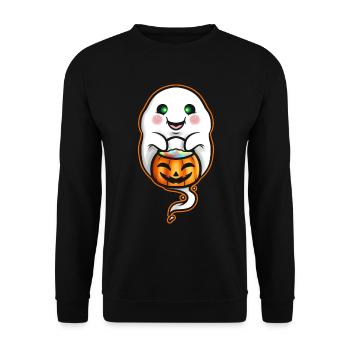 Kawaii Ghost Holding Pumpkin Trick Or Treat Bag - Unisex Sweatshirt - black - Front - Alina (178cm) & Michal (187cm)