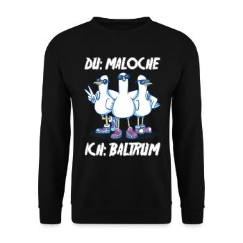 Nordsee Tauben Baltrum - Unisex Pullover - Schwarz - Vorne - Alina (178cm) & Michal (187cm)
