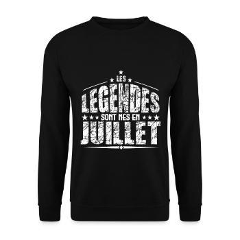 Juillet | les Légendes sont nés en Juillet Anniv - Sweat-shirt Unisexe - noir - Devant - Alina (178cm) & Michal (187cm)