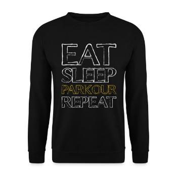 Essen Schlafen Parkour - Unisex Pullover - Schwarz - Vorne - Alina (178cm) & Michal (187cm)