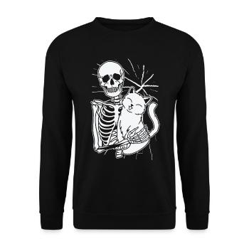 Halloween Squelette Ligne Art Chat Dessin Chat - Sweat-shirt Unisexe - noir - Devant - Alina (178cm) & Michal (187cm)