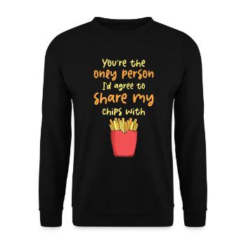 Nourriture Amitié Partager Chips Amateurs Nourriture - Sweat-shirt Unisexe - noir - Devant - Alina (178cm) & Michal (187cm)