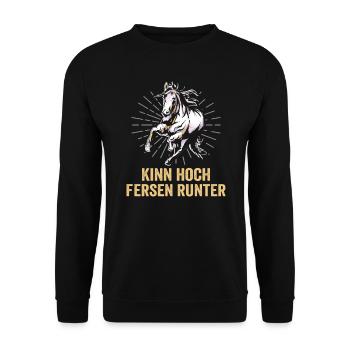 Reiter und Reitsport Design für Pferdeliebhaber - Unisex Pullover - Schwarz - Vorne - Alina (178cm) & Michal (187cm)