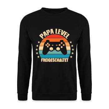 Papa Level Loading Schwangerschaft Verkünden Baby - Unisex Pullover - Schwarz - Vorne - Alina (178cm) & Michal (187cm)
