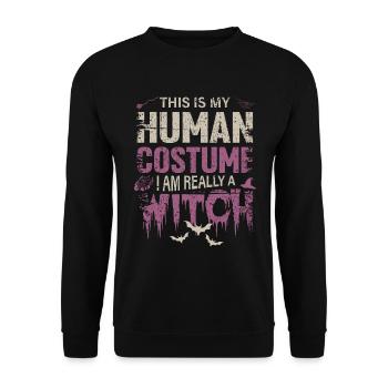 Costume de sorcière pour Halloween avec chauve-souris et balai - Sweat-shirt Unisexe - noir - Devant - Alina (178cm) & Michal (187cm)