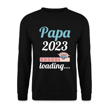 Vater 2023 Schwanger Werdender Papa - Unisex Pullover - Schwarz - Vorne - Alina (178cm) & Michal (187cm)