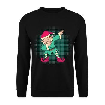 Dabbing Elf Weihnachten Schlafshirt Geschenk - Unisex Pullover - Schwarz - Vorne - Alina (178cm) & Michal (187cm)
