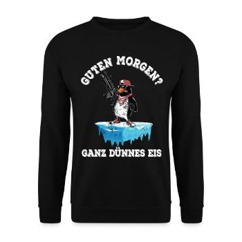 Guten Morgen? Ganz dünnes Eis - Unisex Pullover - Schwarz - Vorne - Alina (178cm) & Michal (187cm)