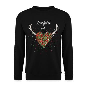 Konfetti im Herzen Karneval Weihnachtsoutfit X-Mas - Unisex Pullover - Schwarz - Vorne - Alina (178cm) & Michal (187cm)