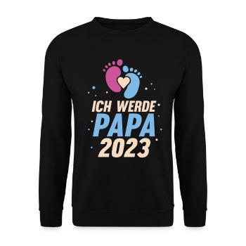 Vater 2023 Schwanger Werdender Papa - Unisex Pullover - Schwarz - Vorne - Alina (178cm) & Michal (187cm)