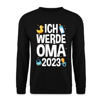 Großmutter 2023 Schwanger Werdende Oma - Unisex Pullover - Schwarz - Vorne - Alina (178cm) & Michal (187cm)