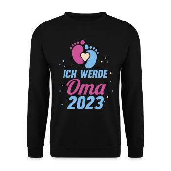 Großmutter 2023 Schwanger Werdende Oma - Unisex Pullover - Schwarz - Vorne - Alina (178cm) & Michal (187cm)