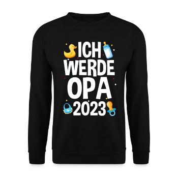 Großvater 2023 Schwanger Werdender Opa - Unisex Pullover - Schwarz - Vorne - Alina (178cm) & Michal (187cm)