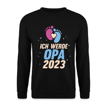 Großvater 2023 Schwanger Werdender Opa - Unisex Pullover - Schwarz - Vorne - Alina (178cm) & Michal (187cm)