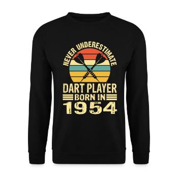 Never Underestimate Dart Player Born In 1954 - Unisex Pullover - Schwarz - Vorne - Alina (178cm) & Michal (187cm)