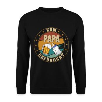 Zum Papa befördert - Lustige Schwangerschaft - Unisex Pullover - Schwarz - Vorne - Alina (178cm) & Michal (187cm)